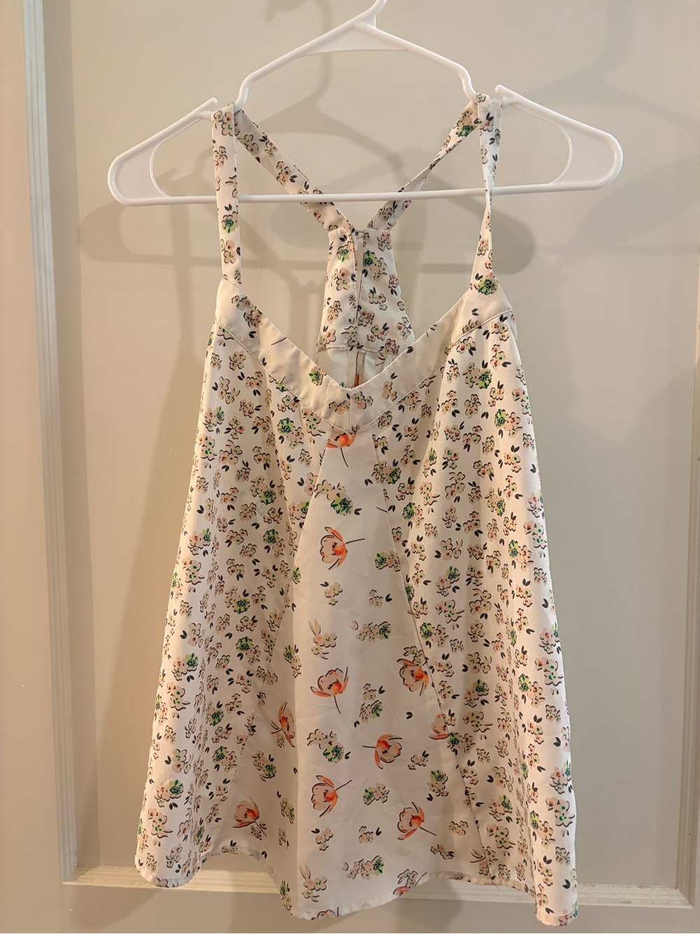 LC Lauren Conrad Cream Halter Dress with Orange and Green Floral Print